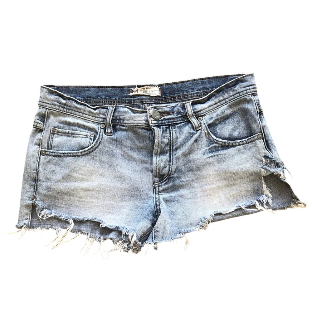 Free People Frayed Blue Jean Shorts
